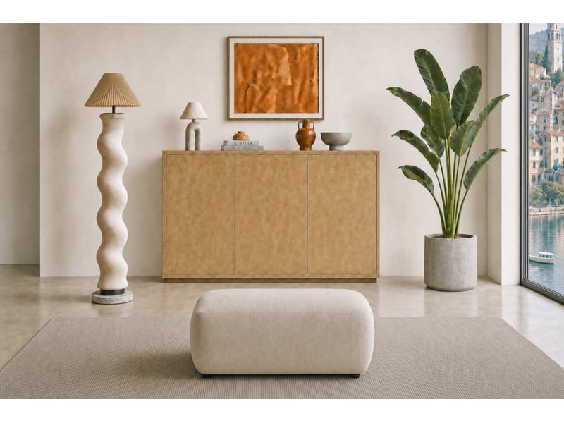  Portofino - pouf en tissu chenille beige 105x57x40  - Conforama E