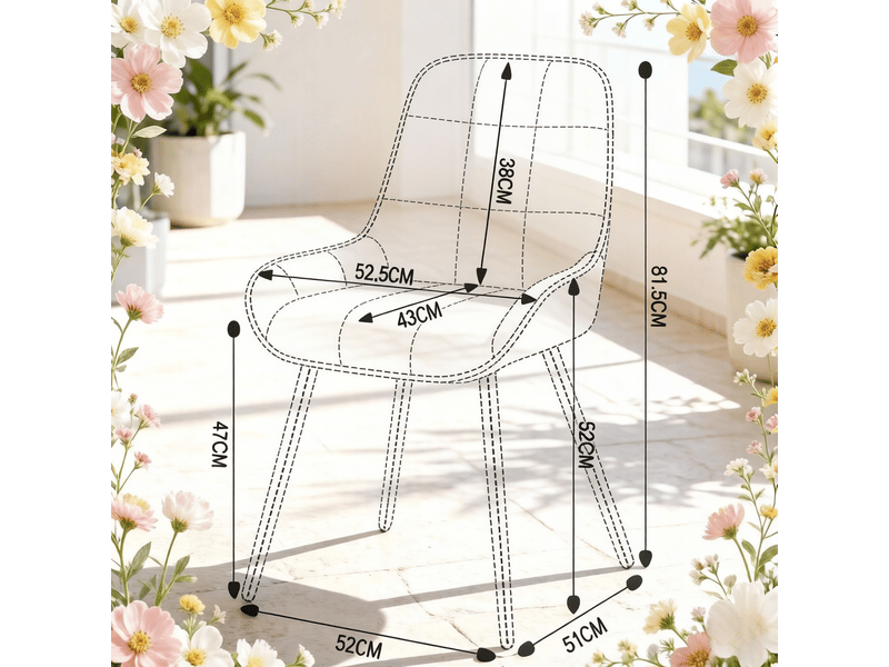  Lot de 4 chaises de salle à manger,43x52,5x81,5 cm,velours,noir et blanc  - Conforama C