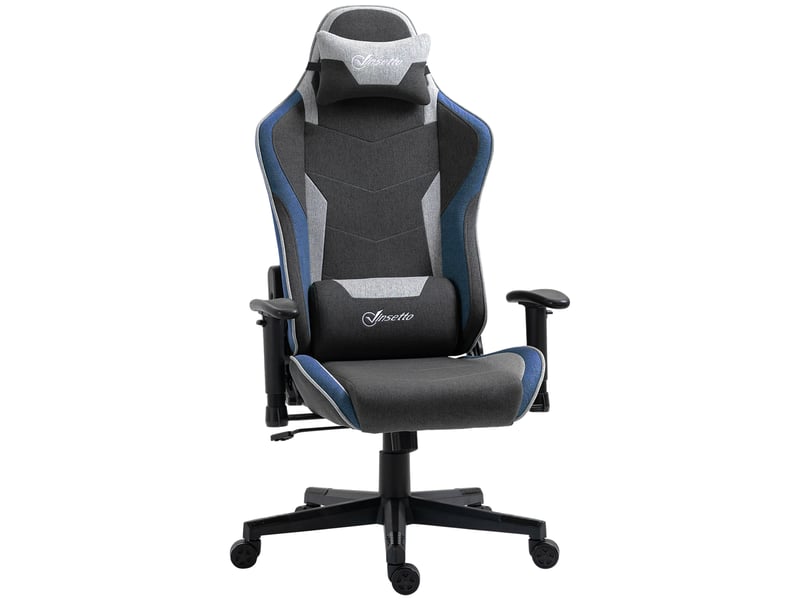  Chaise de gaming inclinable à 150° avec fonction bascule en tissu effet lin grise dimensions 66x53x128-138 cm  - Conforama A