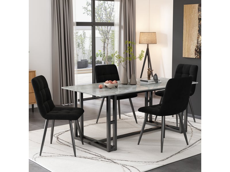  Lot de 4 chaises de salle à manger en velours noir – design moderne capitonné avec pieds en métal robuste et protection des sols  - Conforama C