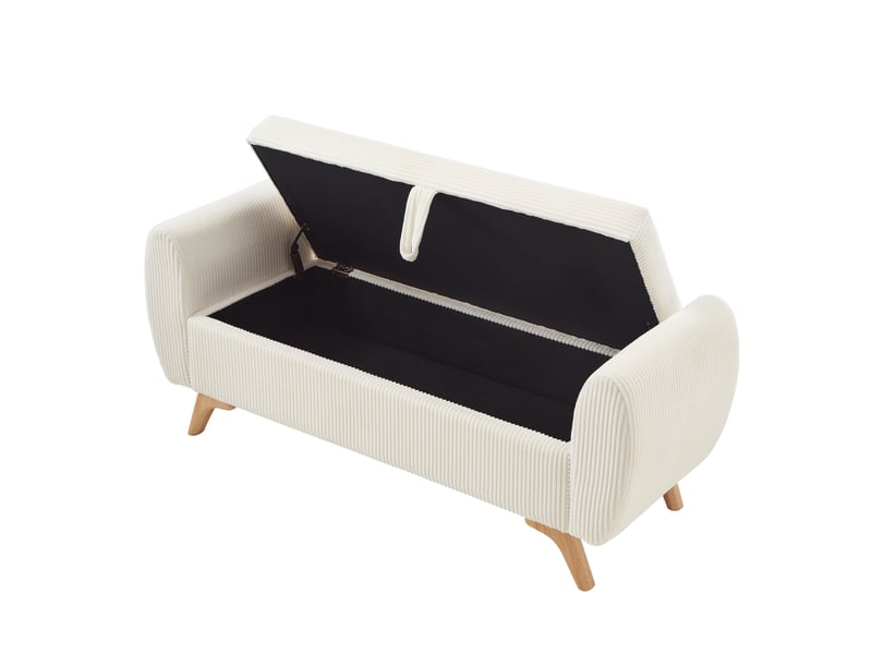  Banquette pliable en velours côtelé avec coffre de rangement, pieds en bois, 145 cm, chambre salon entrée  - Conforama E