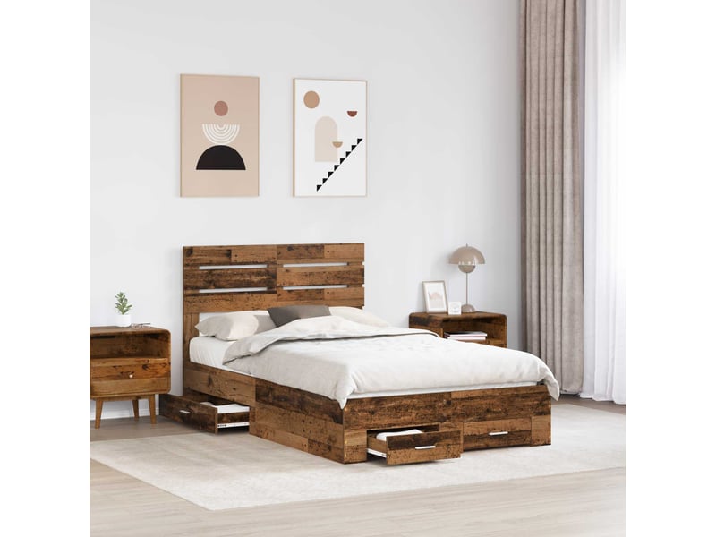  Lit double- lit adulte -  cadre de lit bois ancien 120 x 190 cm bois d'ingénierie  - Conforama B