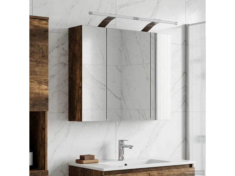 Amoire de salle de bain, meuble de salle de bain avec miroir chêne fumé shl9453 - Conforama D