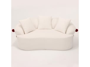Canapé compressé 2 places 163x93x68 cm sans structure, design courbé, 3 coussins et coussin pour animal inclus, mousse, velours côtelé blanc