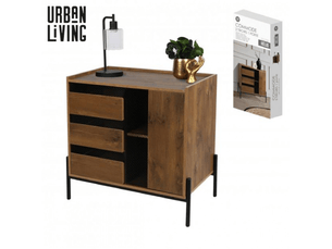 Commode helio 3 tiroirs et 1 porte - 80 x 40 x h75 cm - effet bois et métal noir
