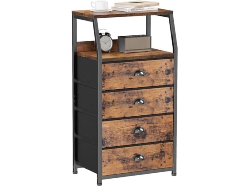  Table chevet haute 4 tiroirs tissu, étagère, meuble compact chambre entrée salon, design moderne robuste, – 41x29x84,5 cm PPG_345KRUKM - Conforama A
