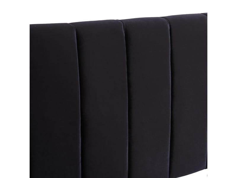  Lit capitonné 160x200 en velours noir avec sommier à lattes et 2 tiroirs de rangement, tête de lit confortable pour chambre adulte  - Conforama W