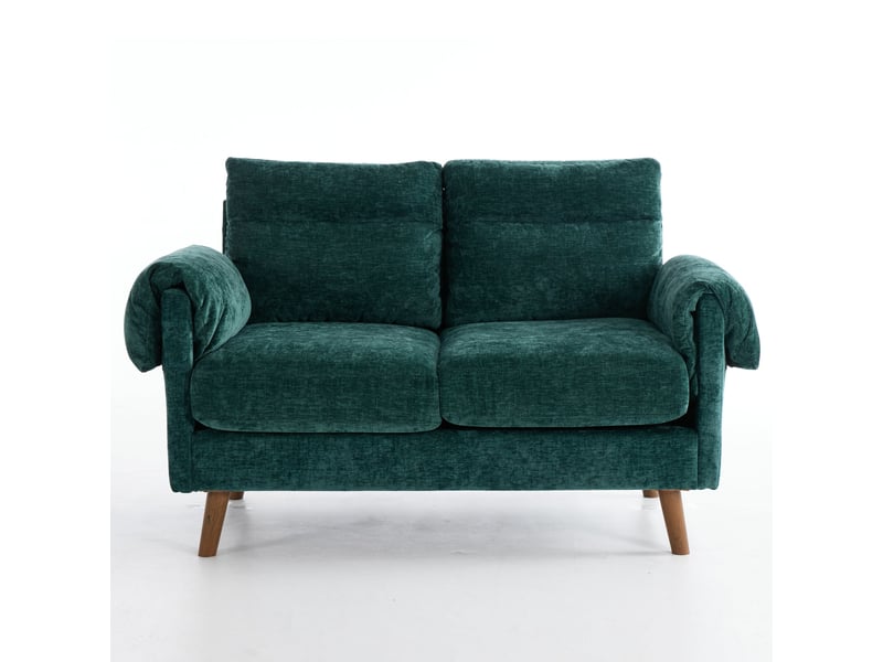  Canapé 2 places en chenille vert émeraude, style mid-century, coussins moelleux, petit canapé compact  - Conforama A