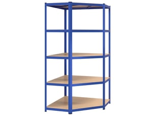 Étagère d'angle, armoire de rangement à 5 niveaux bleu acier et bois d'ingénierie cf41364