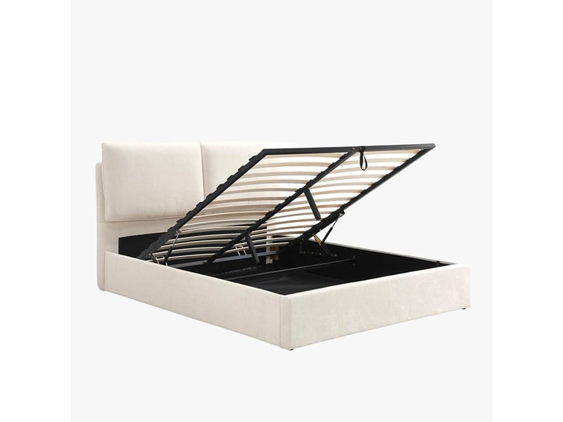 Lit double en tissu beige avec coffre 180x200 cm ZYRA-180X200-BEI - Conforama D