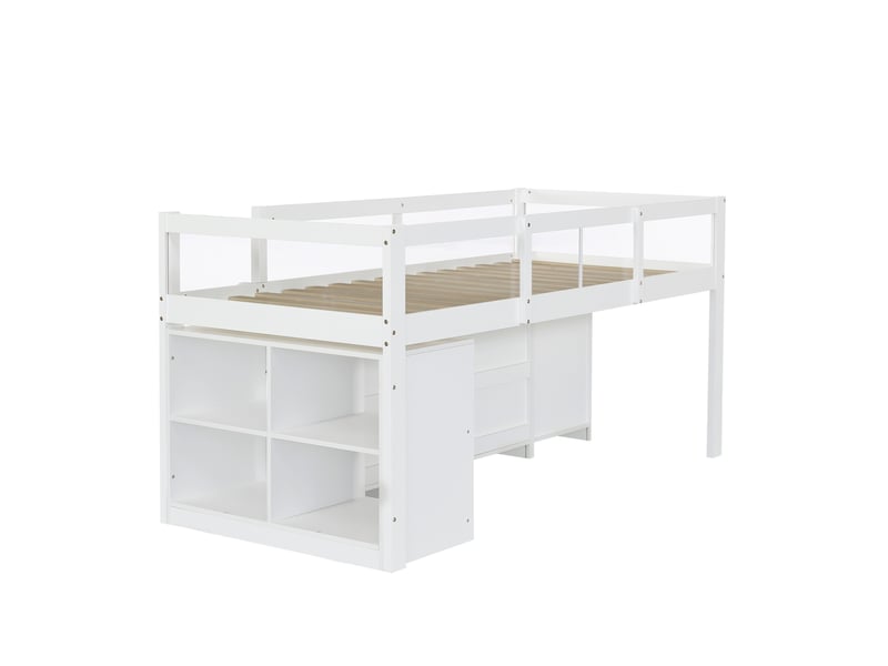  Lit mi-hauteur enfant 90x200 cm avec 3 tiroirs et rangements, blanc, sans matelas  - Conforama R