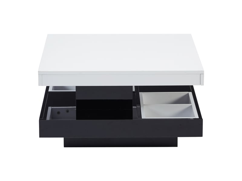  Table basse brillant carrée en panneaux de particules avec compartiments,pivotant à 360°,blanc+noir table basse blanc - Conforama D