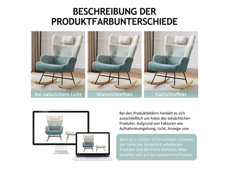  Fauteuil à bascule en tissu bouclette avec repose-pieds inclus  - Conforama E