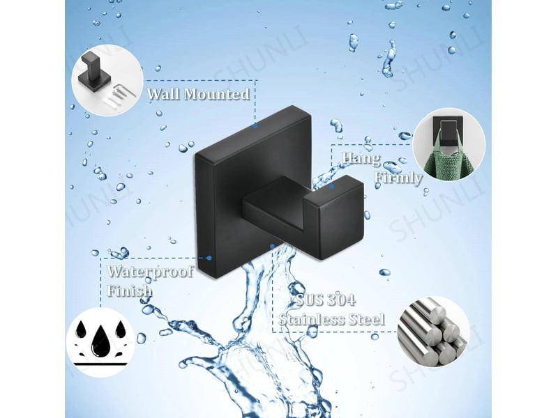  2 pièces crochet de salle de bain noir, mural home patère à crochets, en acier inoxydable sus304  - Conforama D