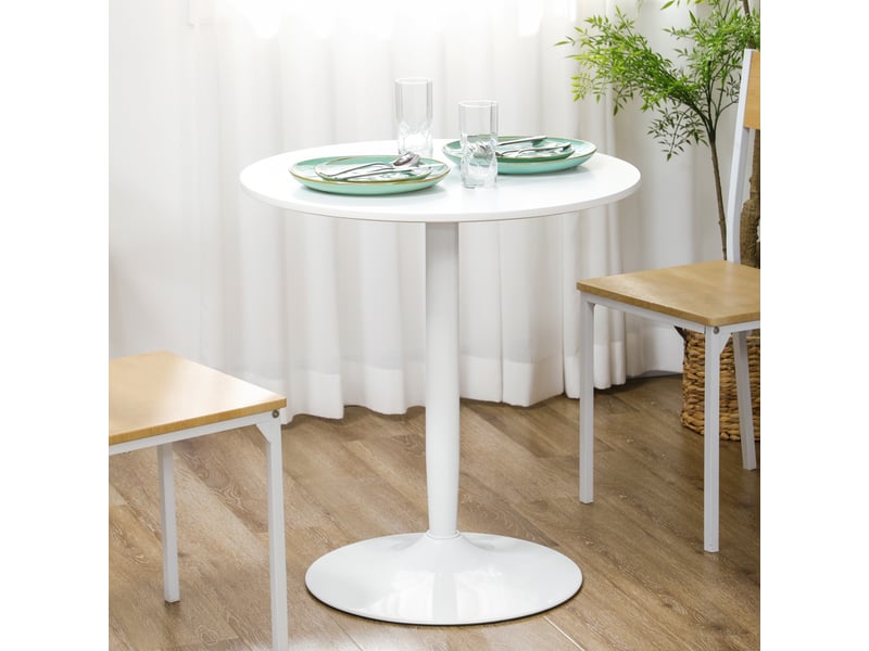  Table à manger pour 2 personnes, plateau rond, piètement en acier, blanche, 70 x 70 x 75 cm  - Conforama D