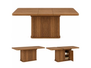 Table à manger extensible 140-180 cm avec rangement caché, finition bois marron