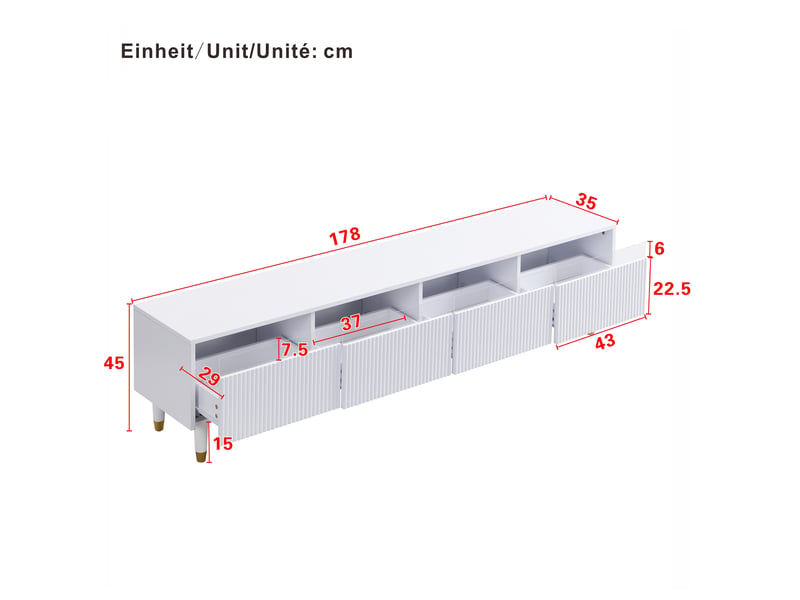  Ensemble meuble tv et table basse modenvie led 7 couleurs 178 x 35 x 45 cm et 110 x 50 x 40 cm mdf blanc et doré  - Conforama C