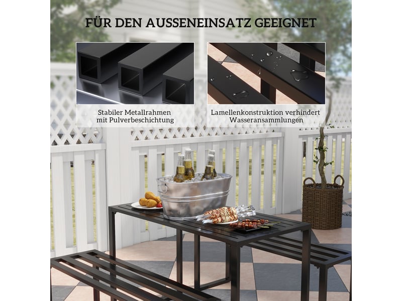 Ensemble table et chaise de jardin avec 1 table et 2 bancs - 4 places pour terrasse - métal - noir - Conforama E