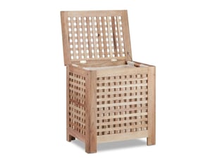 Coffre à linge en forme de grillage 55,5 x 52,5 x 39,5 cm avec sac amovible et motif décoratif en noyer brun clair 13_0018049