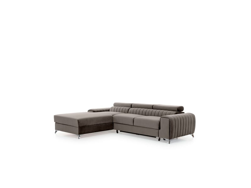  Canapé d'angle gauche gris - marron convertible 3 places jayson et têtières réglables  - Conforama E