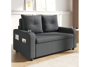 Canapé convertible 3-en-1 avec couchage, porte-gobelets, poches latérales, coussins et port usb, gris