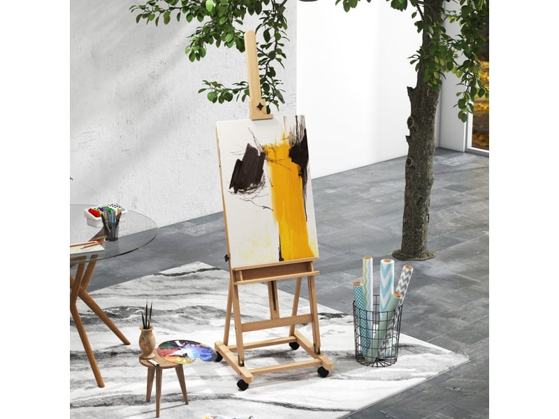  Chevalet d'artiste réglable,50,5x53x178-238 cm,4 roulettes,bois,naturel  - Conforama B