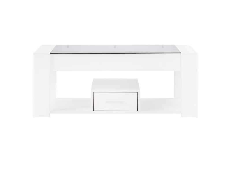 Table basse avec plateau en verre, 2 tiroirs et espace ouvert pour salon 100×50×40 cm blanche  - Conforama A