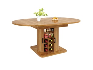 Table à manger extensible 118-158x118x76 cm avec rangement en mdf et métal marron foncé