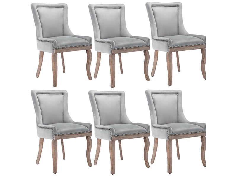  Lot de 6 chaises de salle à manger en velours gris avec accoudoirs evryae  - Conforama A