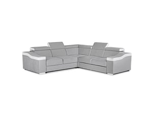 Canapé d'angle réversible convertible MOBILIER DECO LUCKY-MINI-GRICLR-BLA 5 places Velours gris clair, blanc