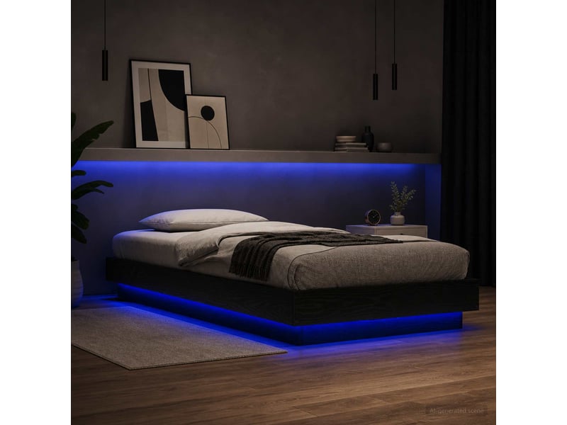 Lit simple- lit adulte - cadre de lit avec led chêne noir 80 x 200 cm bois d'ingénierie - Conforama B