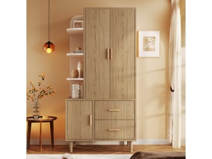 Armoire 3 porte(s) battante 2 tiroir(s) coloris naturel largeur 48 cm