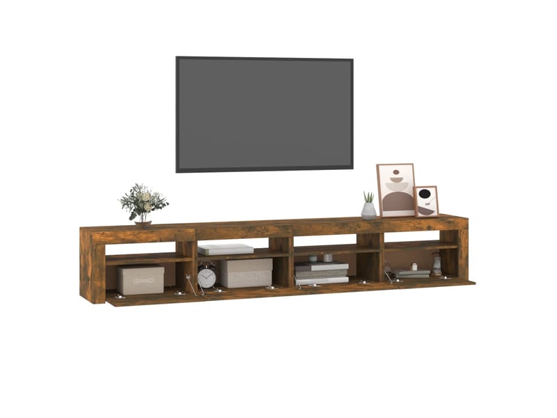  Meuble tv - banc tv - meuble de rangement avec lumières led chêne fumé 240x35x40 cm  - Conforama C