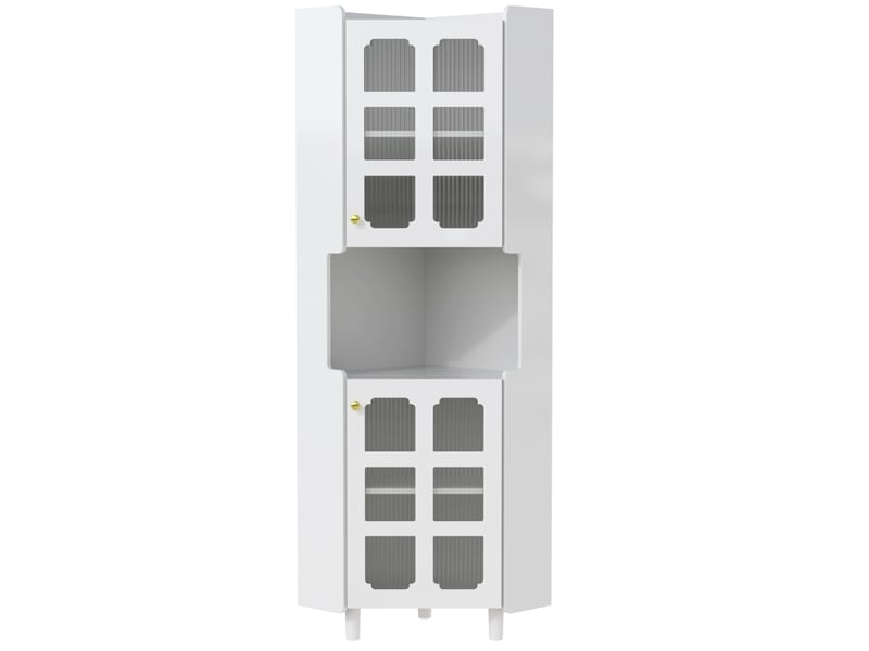  Meuble d'angle led avec 2 placards et étagère ouverte, éclairage par application, pour salon, mdf blanc, 63,5 × 157,5 cm  - Conforama A