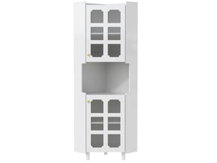 Meuble d'angle led avec 2 placards et étagère ouverte, éclairage par application, pour salon, mdf blanc, 63,5 × 157,5 cm