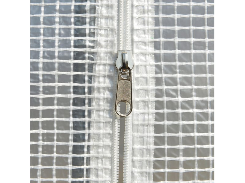 Serre tunnel de jardin 295x200x200 cm – blanche – 6 fenêtres enroulables avec moustiquaires et porte zippée - Conforama D