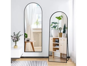 Miroir pleine longueur arqué 164 x 54 cm miroir mural salon avec cadre en aluminium, verre trempé