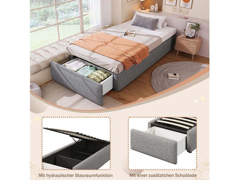  Sommier coffre simple  90x200 cm avec tiroir coloris gris  - Conforama E