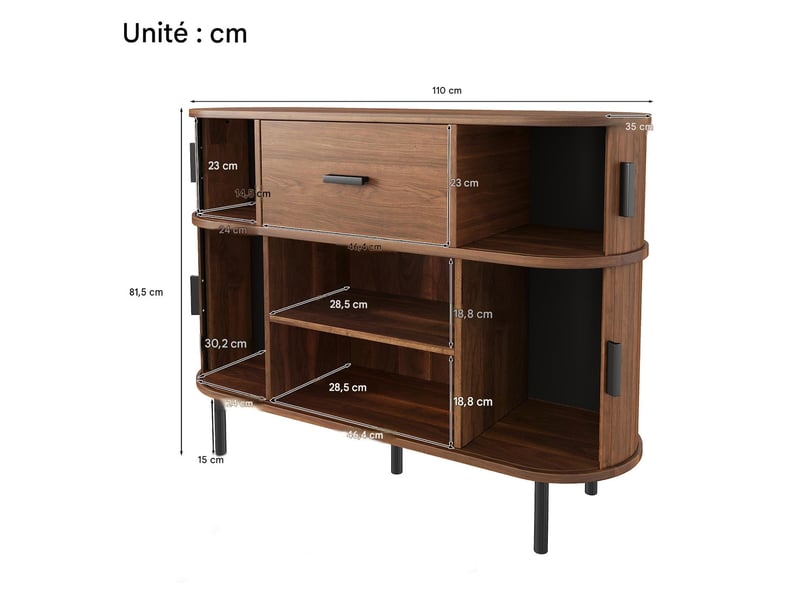  Buffet à portes coulissantes et 1 tiroir coloris noyer 110 x 35 x 81,5 cm  - Conforama C
