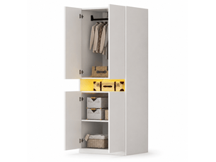 Armoire avec 2 portes, niche centrale led et grand espace de rangement pour chambre, en mdf blanc, 70 × 55 × 180 cm