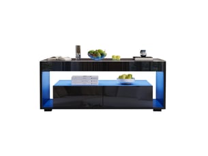 Table basse led avec 2 tiroirs et niche ouverte, en verre trempé et panneau de particules, noir, 100 × 50 × 40 cm