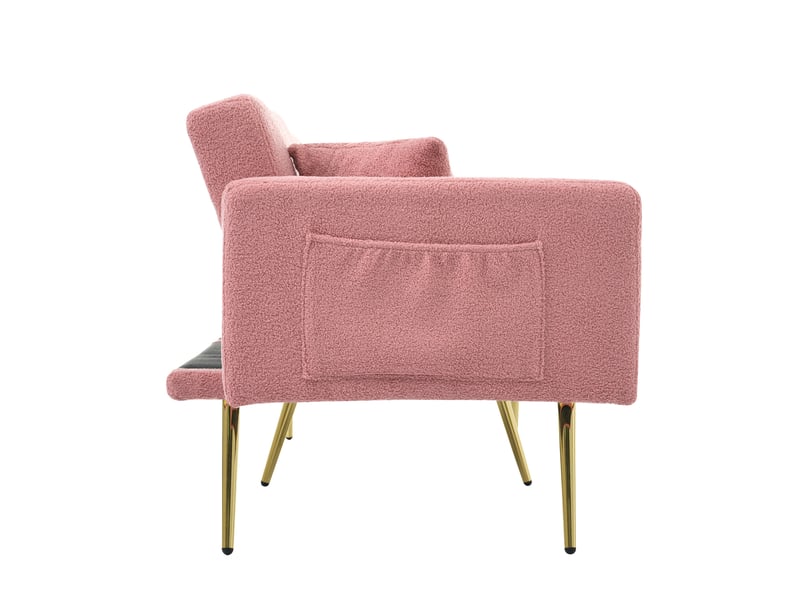  Canapé-lit 2 places 175x64x72 cm inclinable avec coussins et poches latérales, structure en bois, rose, sans matelas  - Conforama D