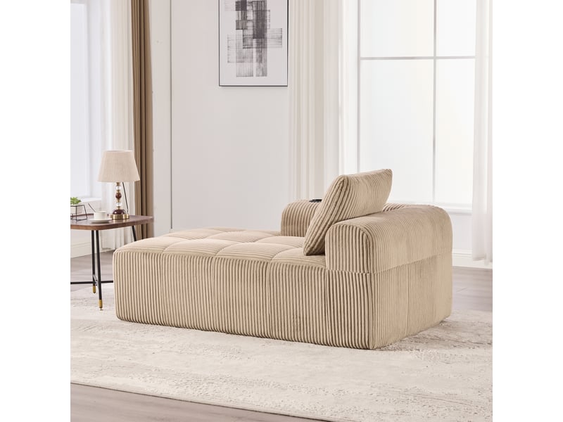  Méridienne compact 158 x 93 x 61 cm poches latérales porte-gobelet mousse densité ressorts velours côtelé kaki  - Conforama E