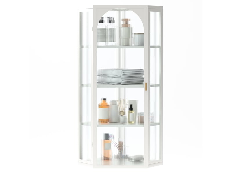  Armoire murale 56 x 40 x 105 cm – blanche – 4 niveaux de rangement avec porte en verre trempé  - Conforama A