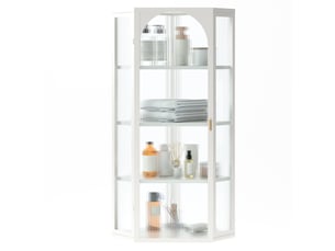 Armoire murale 56 x 40 x 105 cm – blanche – 4 niveaux de rangement avec porte en verre trempé