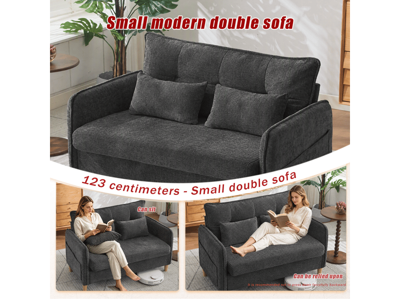 Canapé droit 2 places avec poches latérales et dossier ergonomique - accoudoirs, chenille gris foncé - Conforama E