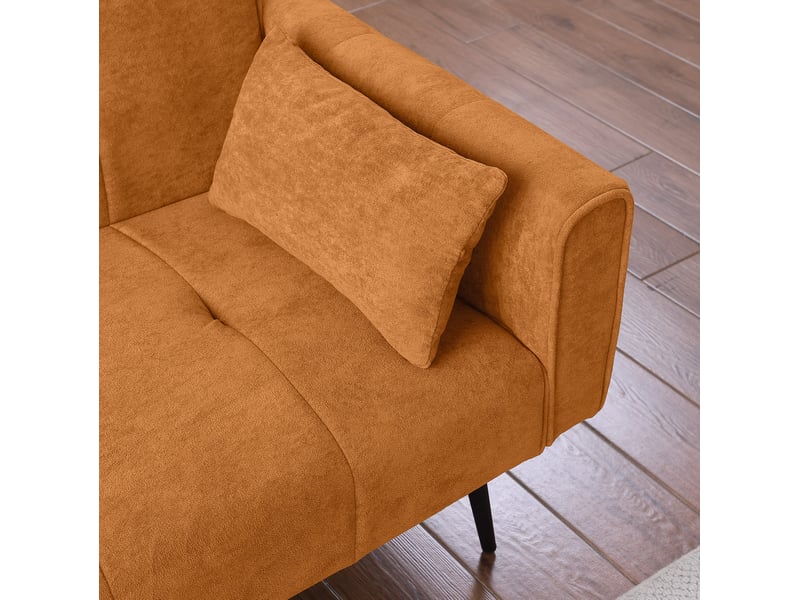 Canapé futon convertible 3 places 175x71x71 cm modulable pliable accoudoirs carrés, tissu velours côtelé orange  - Conforama E