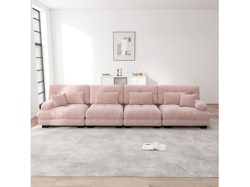  Canapé d'angle convertible modenvie 4 places modulaire en chenille rose 406 x 77 x 81 cm  - Conforama D