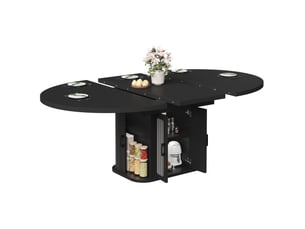Table à manger extensible 118-158x118x76cm pour 2 à 6 personnes, rangements cachés avec séparateurs réglables et portes à rideau latérales, noir