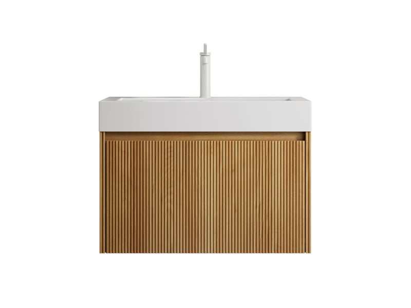 Meuble sous vasque suspendu avec 1 tiroir et vasque rectangulaire en résine blanche pour salle de bain 70 × 46 × 50 cm - Conforama A
